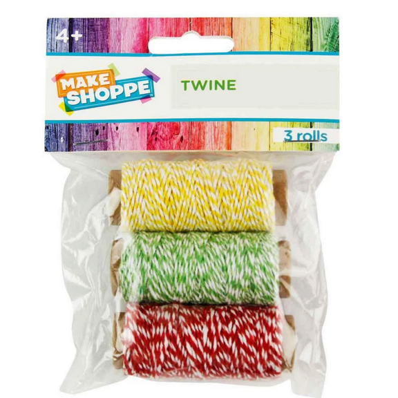 3 Pack 10.9 Yard Craft Twine Set, Green Yellow Red, Vibrant Durable Twine for DIY Crafts, Gift Wrapping, Party Favors, Home Décor, Resealable Bag Packaging, Tangle Free Spools, Mix