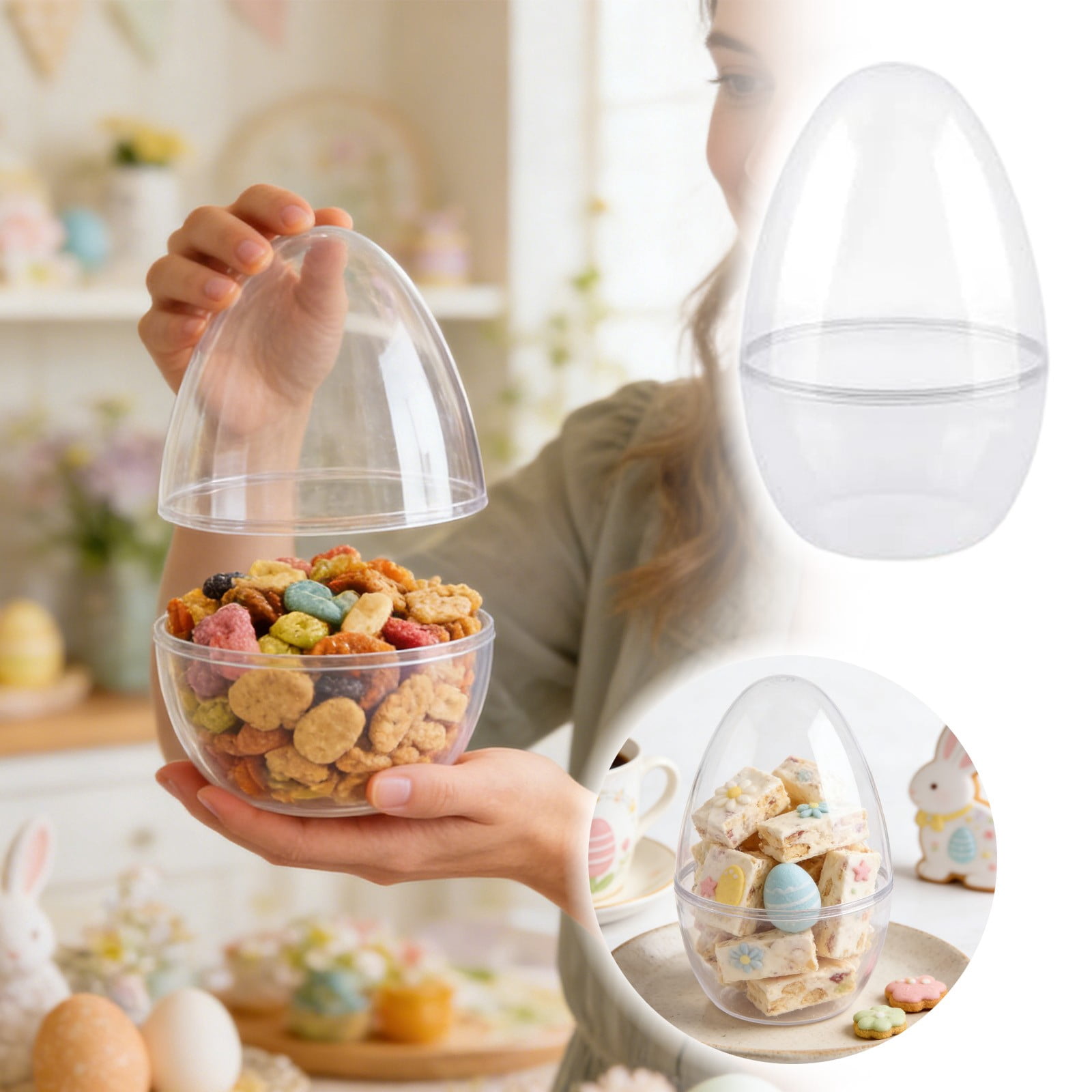3 Pack 10 Inch Giant Clear Easter Eggs Jumbo Easter Eggs Large Fillable Transparent Easter Eggs Empty for Egg Supplies Easter Basket Goodies