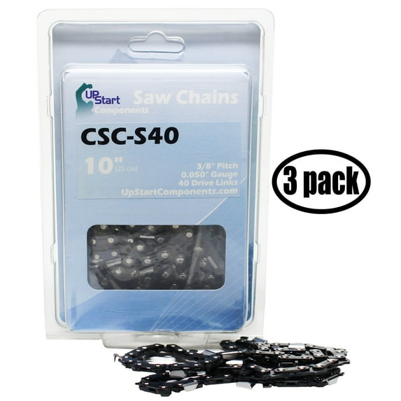 3-Pack 10" Semi Chisel Saw Chain for WORX WG304 Chainsaws - (10 inch, 3/8" Low Profile Pitch, 0.050" Gauge, 40 Drive Links, CSC-S40) - UpStart Components