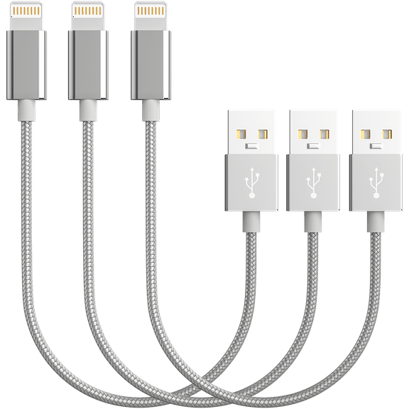3 Pack 10 inch/25CM iPhone Charger,ACE iPhone Charging Cable, Nylon Braided Data Sync MFI Certified Charger Cable Cord for iPhone 11 Case/11 Pro/11 Pro Max/XS/XS Max/XR/X/8, iPad Mini.Silver