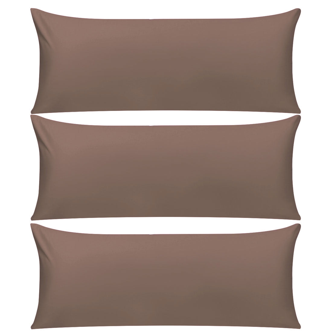 3 Pack 100% Cotton Body Pillow Cases Covers With Zipper, 20" X 48", Brown