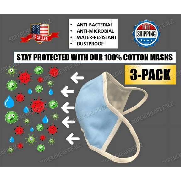 3 Pack - 100% Cotton Face Cover - Washable | Reusable | Three Layers | Unisex - GREY