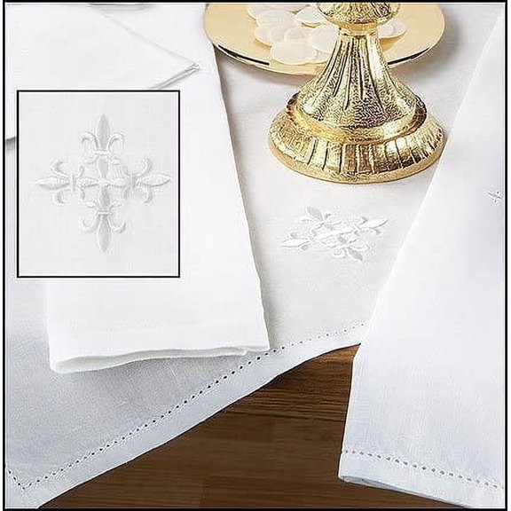 3 Pack - 100% Linen White Fleur-de-Lis Cross Corporal