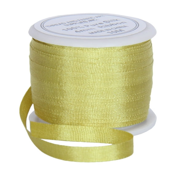 3 Pack 100% Pure Silk Ribbon by Threadart - 4mm Yellow Green - No. 648 - 3 Sizes - 50 Colors Available