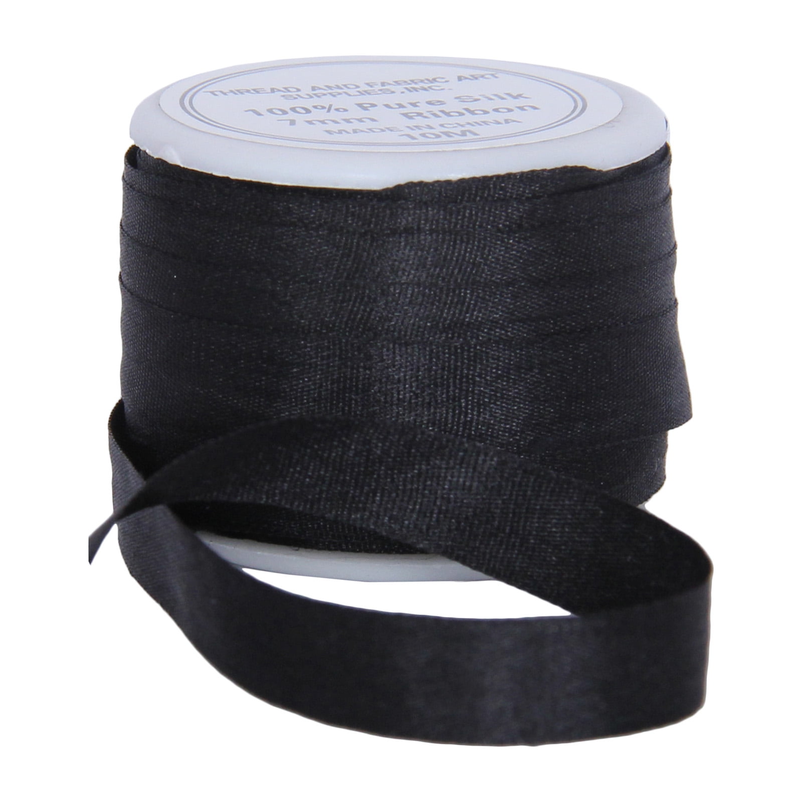 3 Pack 100% Pure Silk Ribbon by Threadart - 7mm Black - No. 002 - 3 Sizes - 50 Colors Available