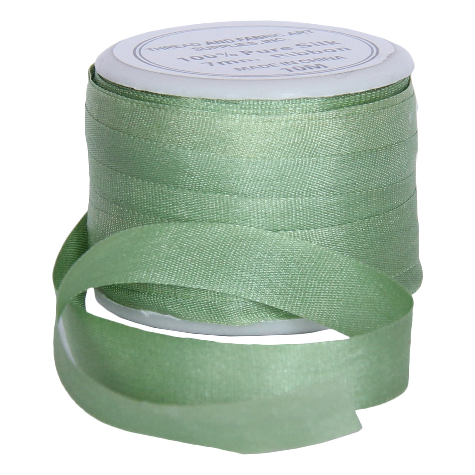 3 Pack 100% Pure Silk Ribbon by Threadart - 7mm Nile Green - No. 240 - 3 Sizes - 50 Colors Available