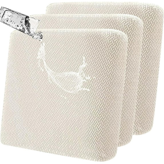 3 Pack 100% Waterproof Patio Sofa Cushion Covers, Stretch Outdoor/Indoor Individual Seat Cushion Cover Furniture Protector Sofa Slipcover, Beige