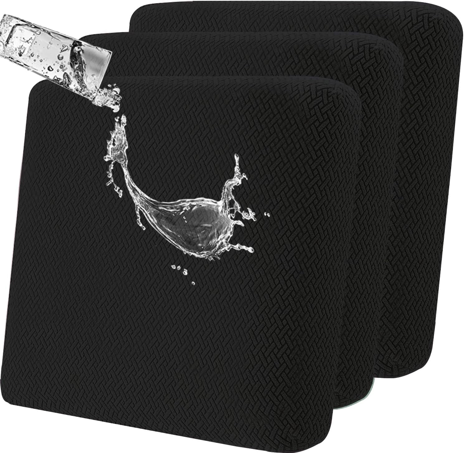3 Pack 100% Waterproof Patio Sofa Cushion Covers, Stretch Outdoor/Indoor Individual Seat Cushion Cover Furniture Protector Sofa Slipcover, Black