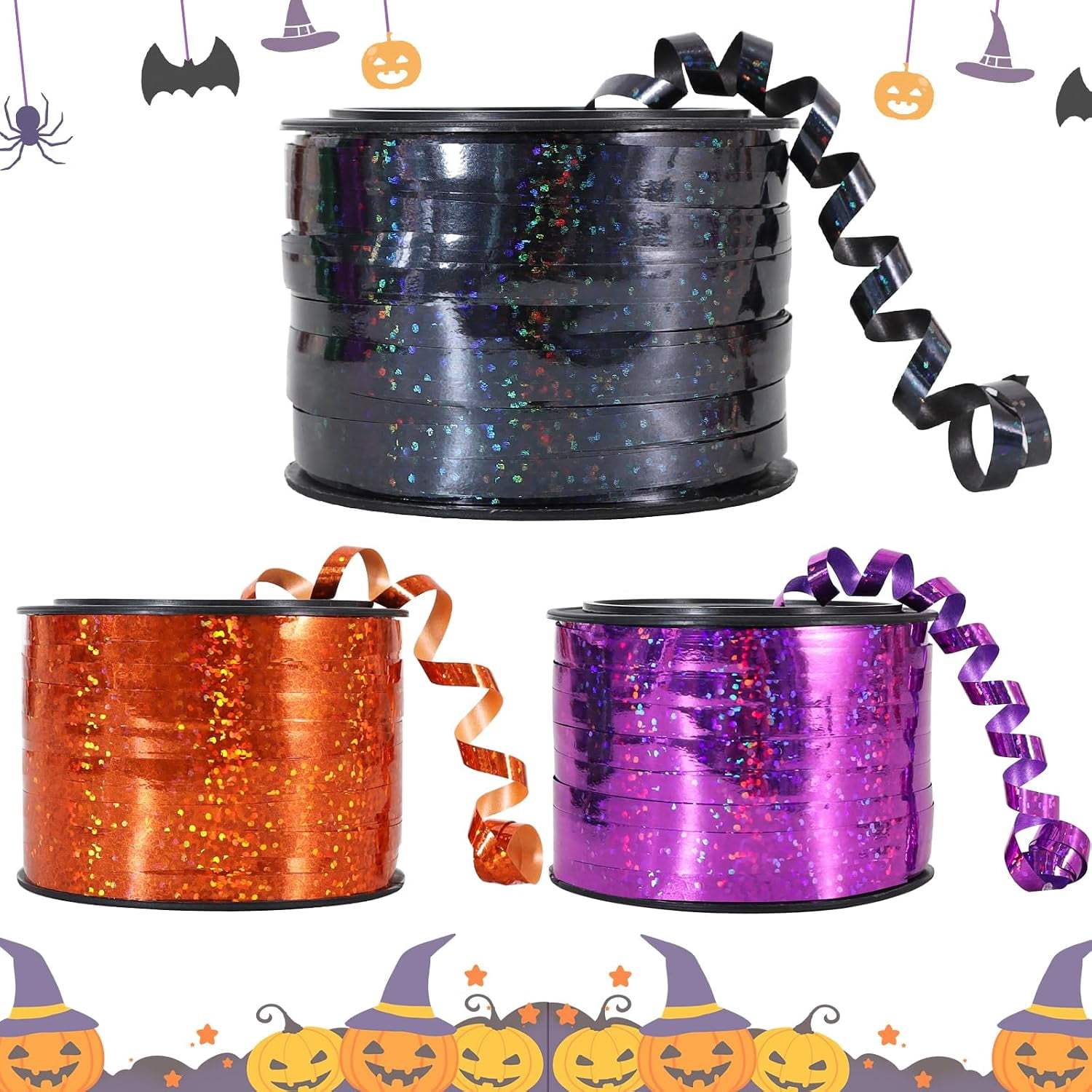 3 Pack 100 Yards Black Purlple Orange Curling Ribbon Balloon String ...