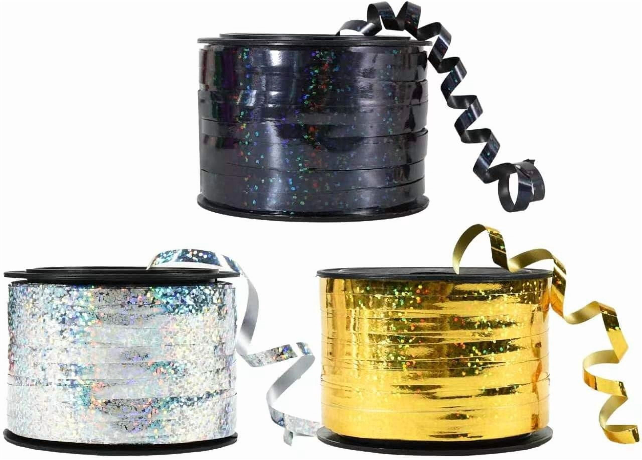 Curling Ribbon For String 3 Pack 100 Yards Gold Silver Black Curling Crimped Glitter Ribbon ...
