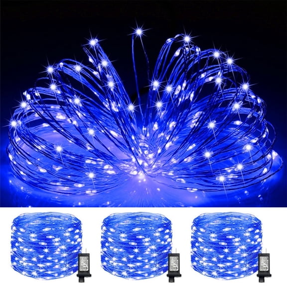 3-Pack 100LED Plug-in Fairy Lights, 33Ft Blue Twinkle Firefly String Lights with Adapter, Starry Lights for Christmas Decoration