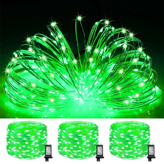 3-Pack 100LED Plug-in Fairy Lights, 33Ft Green Twinkle Firefly String Lights with Adapter, Starry Lights for Wedding Christmas Decor