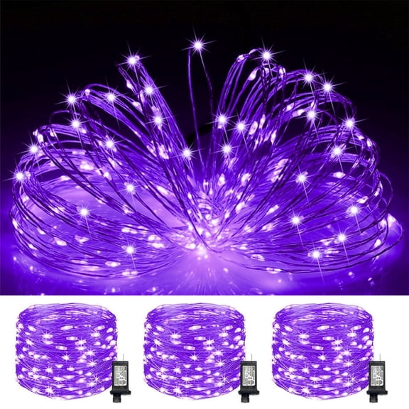 3-Pack 100LED Plug-in Fairy Lights, 33Ft Purple Twinkle Firefly String Lights with Adapter, Starry Lights for Halloween Decoration