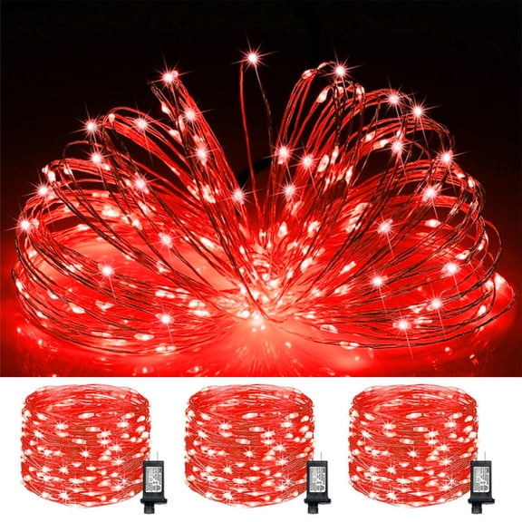 3-Pack 100LED Plug-in Fairy Lights, 33Ft Red Twinkle Firefly String Lights with Adapter, Starry Lights for Wedding Christmas Decor