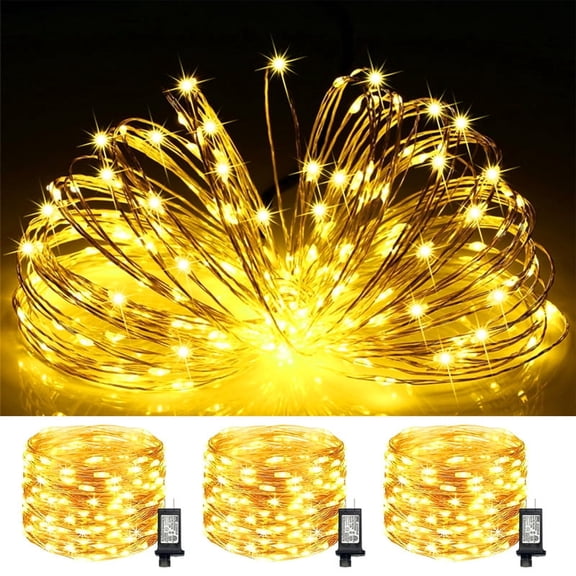 3-Pack 100LED Plug-in Fairy Lights, 33Ft Yellow Twinkle Firefly String Lights with Adapter, Starry Lights for Christmas Decoration
