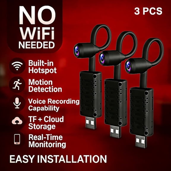 3 Pack 1024P Mini Smart Camera Motion Detection Built-in AP Hotspot No WiFi Real-Time View 2.4G Flexible Lens Portable Indoor Security Cam for Classroom Office Business Meeting Lecture