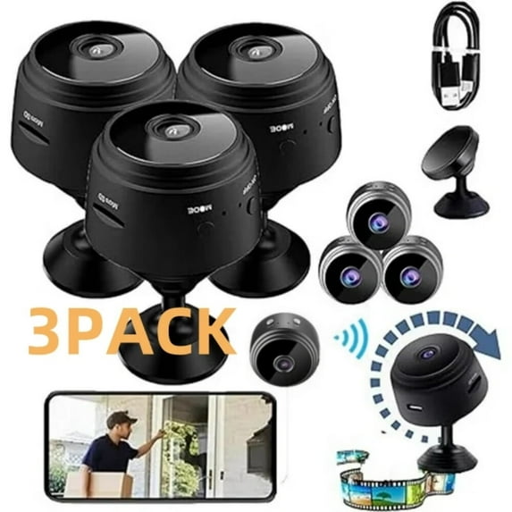 3-Pack 1080P HD Wireless Security Camera Set – WiFi Cameras with Infrared Night Vision, Motion Detection, and Loop Recording
