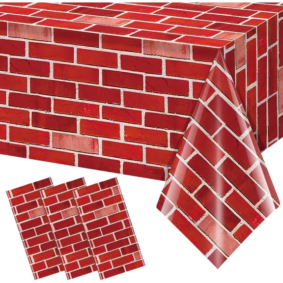 3 Pack 108x54 inch Red Brick Tablecloth,Brick Wrapping Wallpaper Backdrop Disposable Plastic Rectangular Table Covers Background for School Home Birthday Holiday Halloween Christmas Decorations