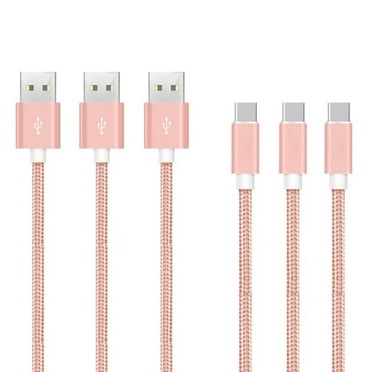 3 Pack 10FT Pink Type C USB-C Charger Cable Cord Braided 3A Fast Charging for Samsung, LG, Moto