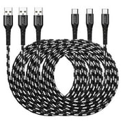 3 Pack 10ft Black Braided Type-C USB Fast Charging Charger Cable Cord for Samsung Galaxy S24, S23, S22, S21, S20, S10, S9, A12 A13 A14 A15 A20 A21 A25 A51 A52 A53 A54 A71, Z Fold4, Z Fold 5
