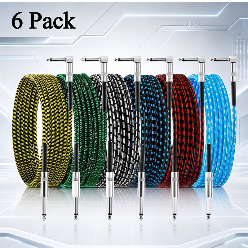 3-Pack 10ft Braided Guitar Cables for Electric Guitar, Bass, Microphone, Speaker, Mixing Console, 1/4" Interface Instrument Cables with Durable Copper & PE Build and Tangle-Free Tweed Jacket