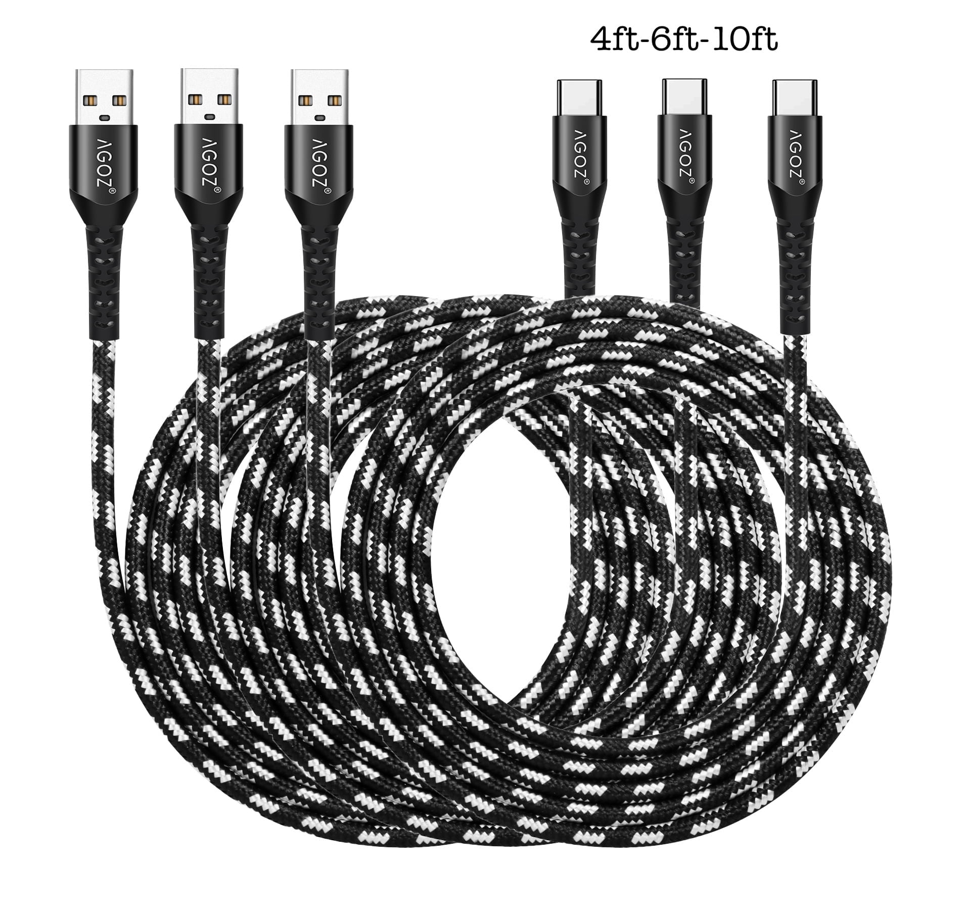 3 Pack 10ft Braided Type-C USB FAST Charging Charger Cable Cord for ...