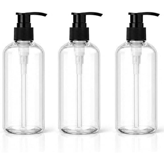 3 Pack 10oz (300ml) Empty Pump Bottles Jansburg Clear Lotion Dispensers | Refillable Plastic Bottles Leakproof Containers for Essential Oil Soap Lotion Shampoo