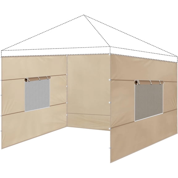 3 Pack 10x10 Canopy Sidewalls with Roll-up Windows for Straight Leg, Beige Tent Side Panels for Outdoor Party Camping Patio