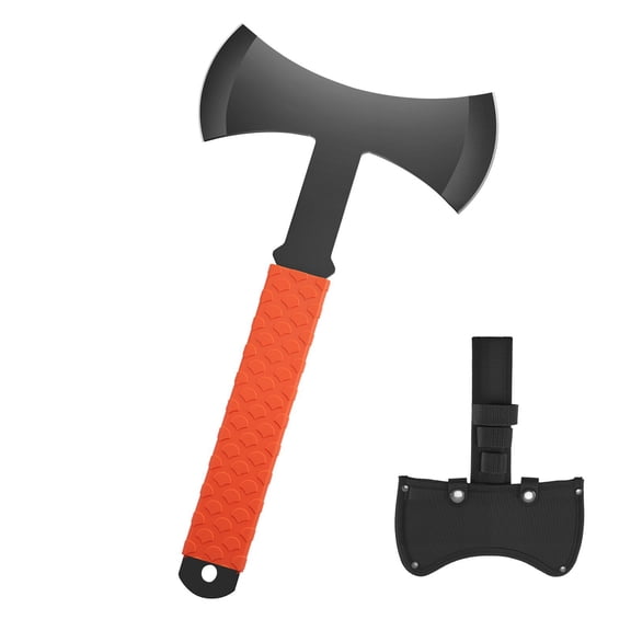 3 Pack 11.9 Inch Double Bit Throwing Axes and Tomahawks Hatchet Set with Stainless Steel Head Non Slip TPR Rubber Handle and Black Nylon Sheath for Recreation and Competition