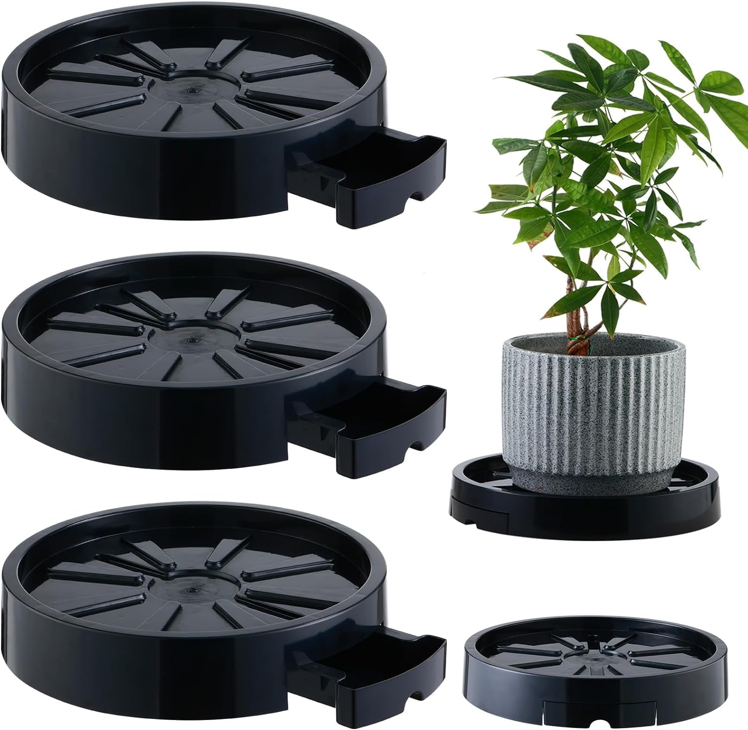2-Pack Mobile Plant Stands With Hidden Wheels - 13.6" Round White Plant Caddy For Pots Indoor/Outdoor