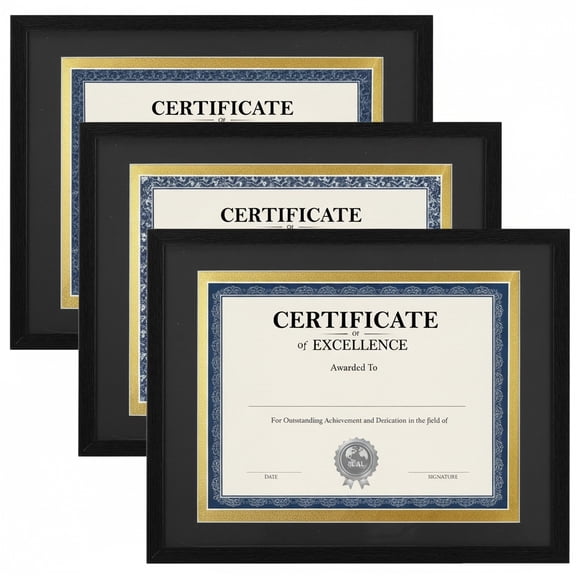 3-Pack 11x14 Black Picture Frames, Fits 8.5x11 with Mat