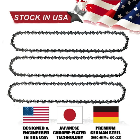 3 Pack 12 Inch Chainsaw Chain 3/8" LP Pitch .043'' Gauge 45 Drive Links fits DeWalt, Ryobi, Craftsman, Makita and more