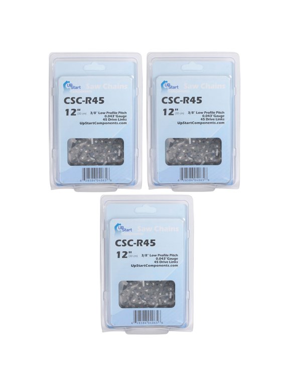 3-Pack 12-Inch Chainsaw Chain Replacement for Craftsman CMCCS620 - (12", 3/8", .043", 45 DL)