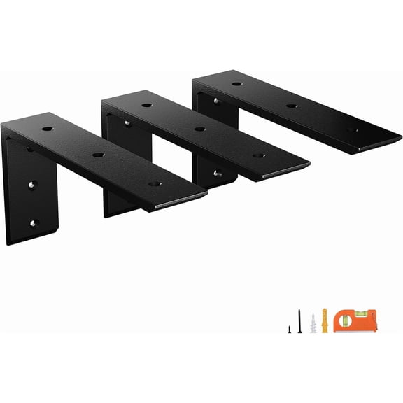 3-Pack 12 Inch Countertop Support Brackets, Heavy Duty L Brackets for Quartz/Wood/Laminate/Granite Countertops | 3/8" Thick Metal Steel | Frosted Black Powder Coated