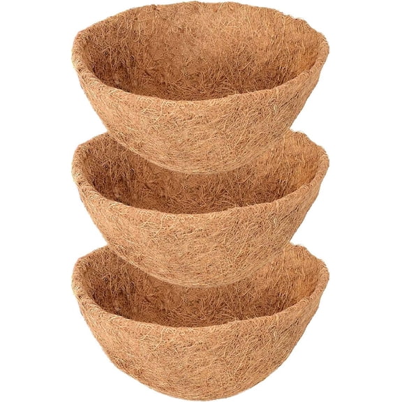 3 Pack 12 Inch Hanging Basket Coco Liners Replacement, 100% Natural Round Coconut Coco Fiber Planter Basket Liners for Hanging Basket Flowers/Vegetables