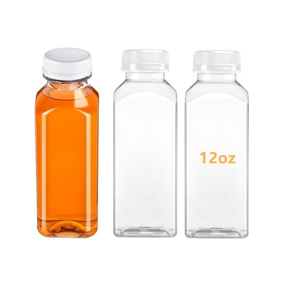 3 Pack 12 Oz Juice Bottles Plastic Mini Fridge Bottles, Leak Proof, Beverage Containers for Juice, Smoothie, Milk, White Lid