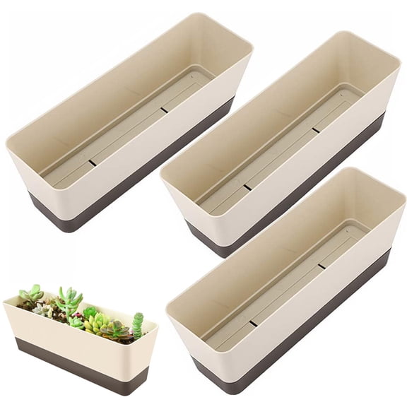 3 Pack 12 inch Plastic Window Planter Box,Bexikou Vegetable Planter Box with Trays,Rectangular Flower Pots for Windowsill, Garden, Balcony, Patio
