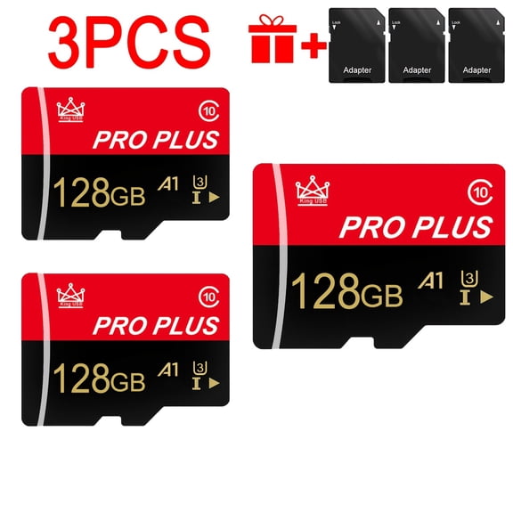 [3-Pack] 128GB Micro SD Card with Adapter, U3 C10 A1 V30 High Speed TF Memory Card, 150MB/s for Phone, Tablet, Camera, Nintendo Switch, Drone, Security Camera