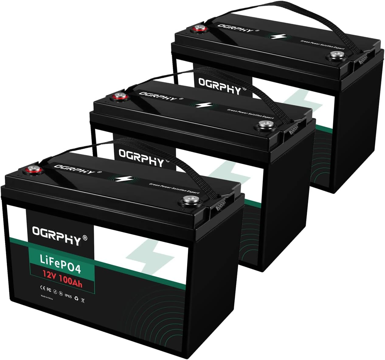 3 Pack 12V 100Ah LiFePO4 Battery, 1280Wh Grade A Cells Lithium Battery