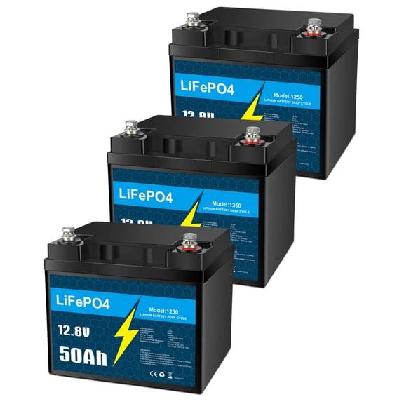 3 Pack 12V 50Ah LiFePO4 Lithium Battery with Smart BMS for RV, Solar, Trolling Motor