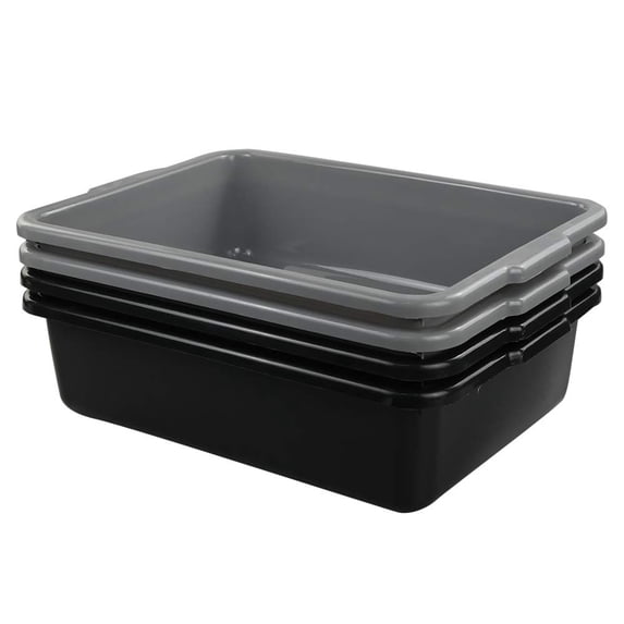 3-Pack 13 L Plastic Commercial Tote Box with Lid, Bus Tubs/Bus Box, Gray