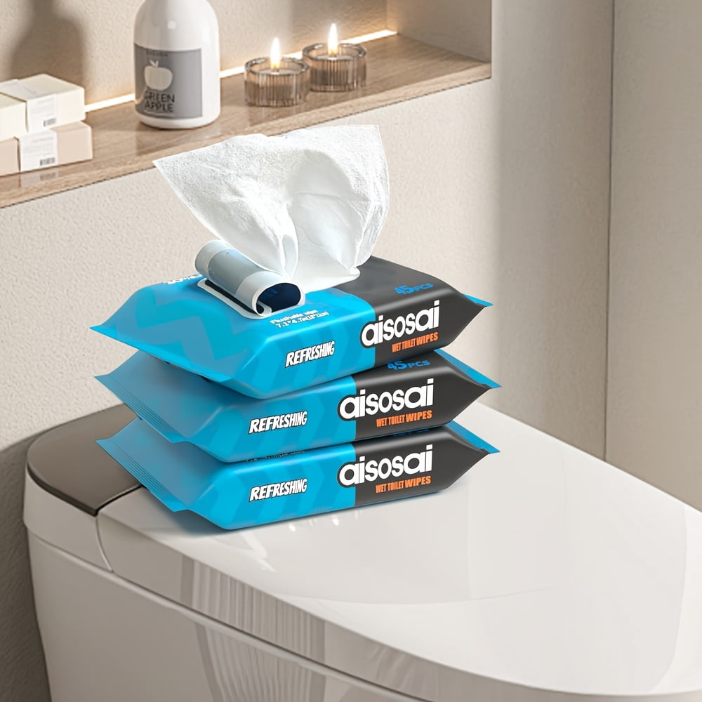 3 Pack, 135pcs Flushable Extra Lager Wipes For Adult Wet Wipes ...
