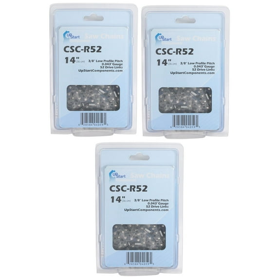3-Pack 14-Inch Chainsaw Chain Replacement for Husqvarna 536 LiXP - (14", 3/8", .043", 52 DL)