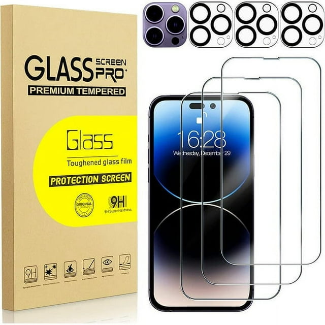 3Pack iPhone 14 Pro Max Screen Protector, 9H Hardness Tempered Glass