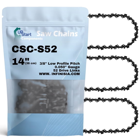 3-Pack 14-inch Chainsaw Chain Replacement for Green Machine 7400 Chainsaws - S52 (14", 3/8" Low Profile Pitch, 0.050" Gauge, 52 Drive Links)