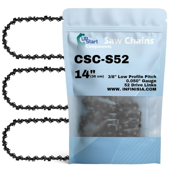 3-Pack 14-inch Chainsaw Chain Replacement for Tanaka ECS-330 Chainsaws - S52 (14", 3/8" Low Profile Pitch, 0.050" Gauge, 52 Drive Links)