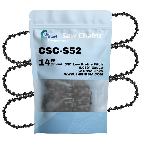 3-Pack 14-inch Chainsaw Chain Replacement for Husqvarna 334T Chainsaws - S52 (14", 3/8" Low Profile Pitch, 0.050" Gauge, 52 Drive Links)