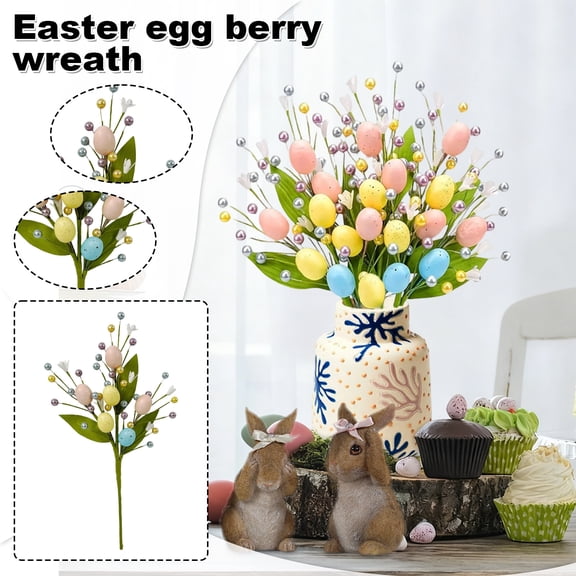 3-Pack 15.75'' Artificial Easter Egg Flower Stems – Foam Berry Floral Decor for Home Party