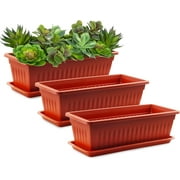3 Pack 15 inches Countryside Flower Box Planters, Plastic Vegetable Planters,Flower Window Planteres,Indoor Plant Pots with Attached Tray for Windowsill, Patio, Garden, Balcony