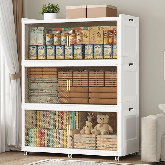 3-Pack 150-Gallon White Collapsible Stackable Storage Bins with Wheels and Lids